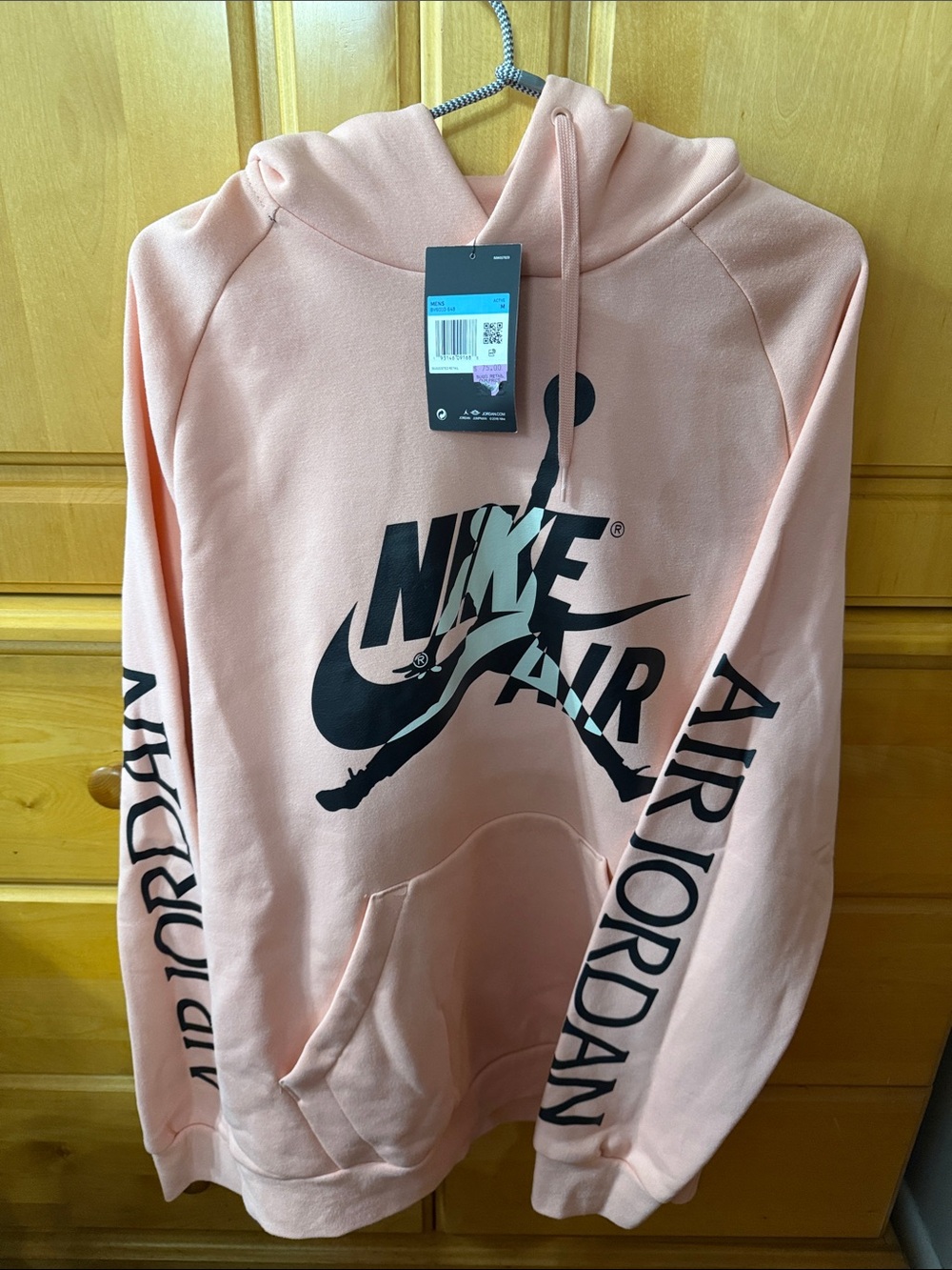 Nike Air Jordan Men's Pink Crewneck Hoodie with Black Logos
